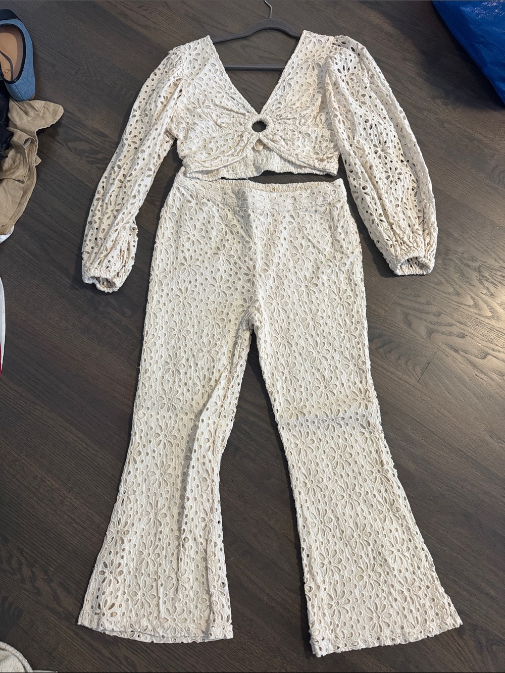 Jen's Pirate Booty Cream Lace Crop Top & Flare Pant set